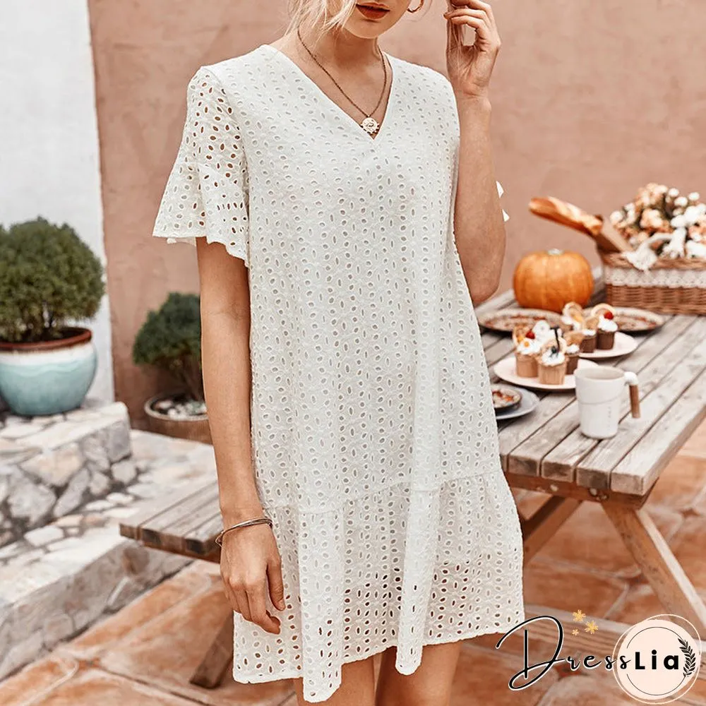 Polka Dot Hollow Out Mini Dress