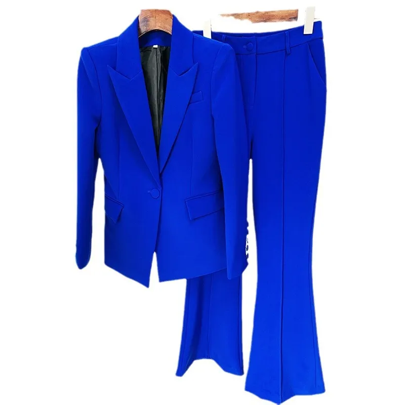 Nigikala Nigikala Star Professional Fashion Fashion A Buckle Button Long Suit + Horn Pants Set Two Sets