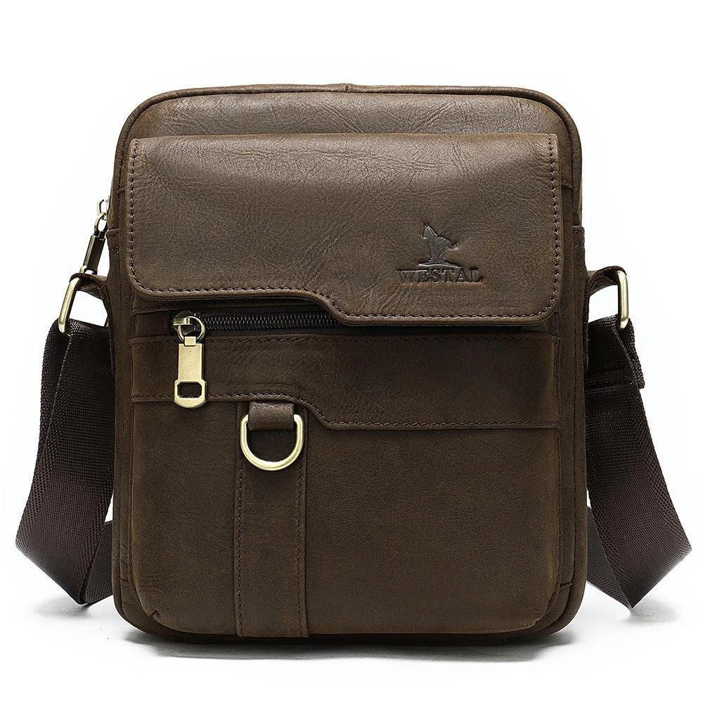 Comfy Leather Men's Soft Shoulder Bag Solid Color Zipper Crossbody Bag
