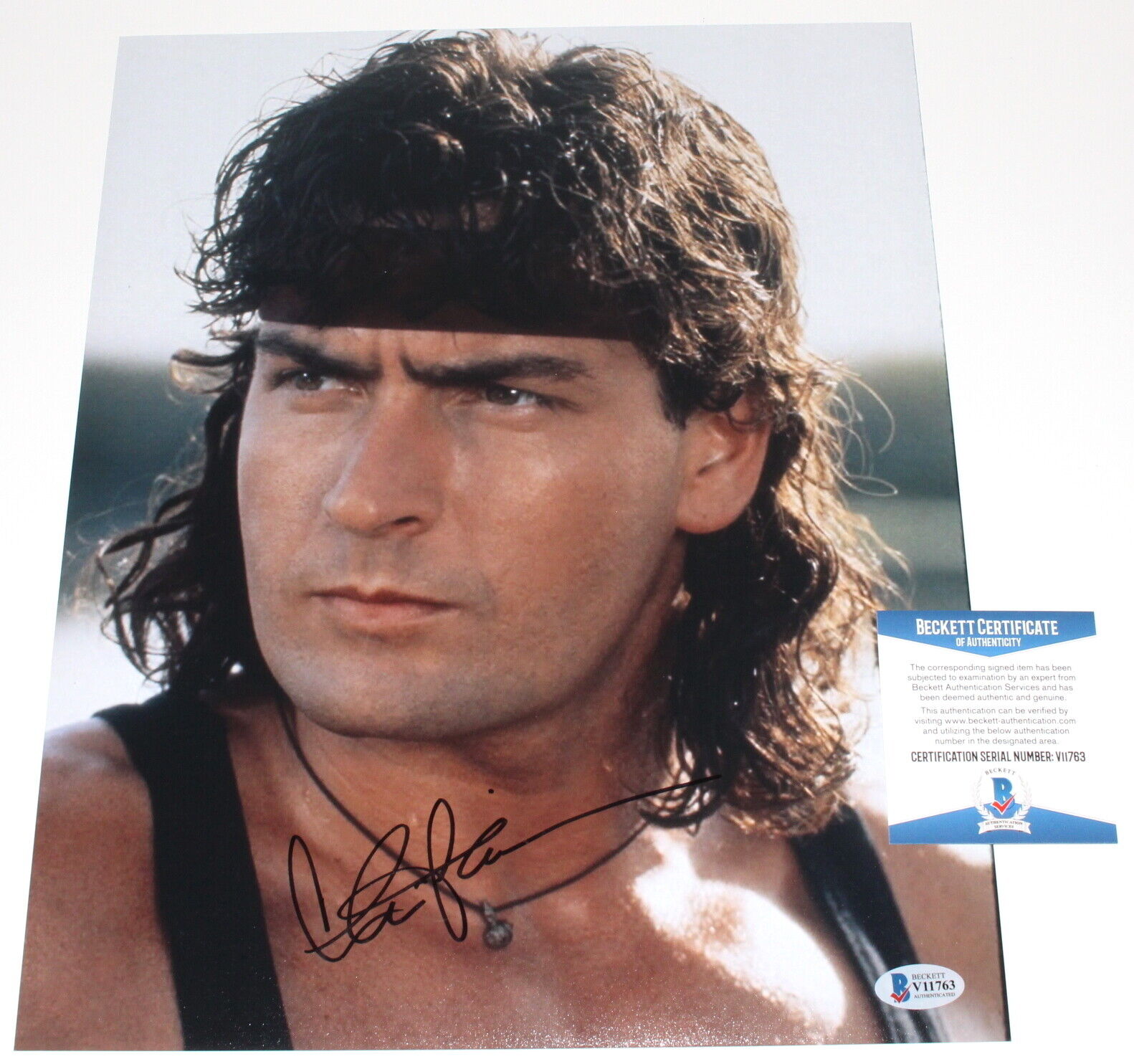 CHARLIE SHEEN SIGNED 'HOT SHOTS!' 11x14 MOVIE Photo Poster painting ACTOR BECKETT COA BAS