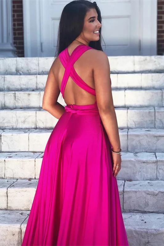 (4p. pack) Fuchsia V-Neck Printed Midi Dress - T-80 main image 0