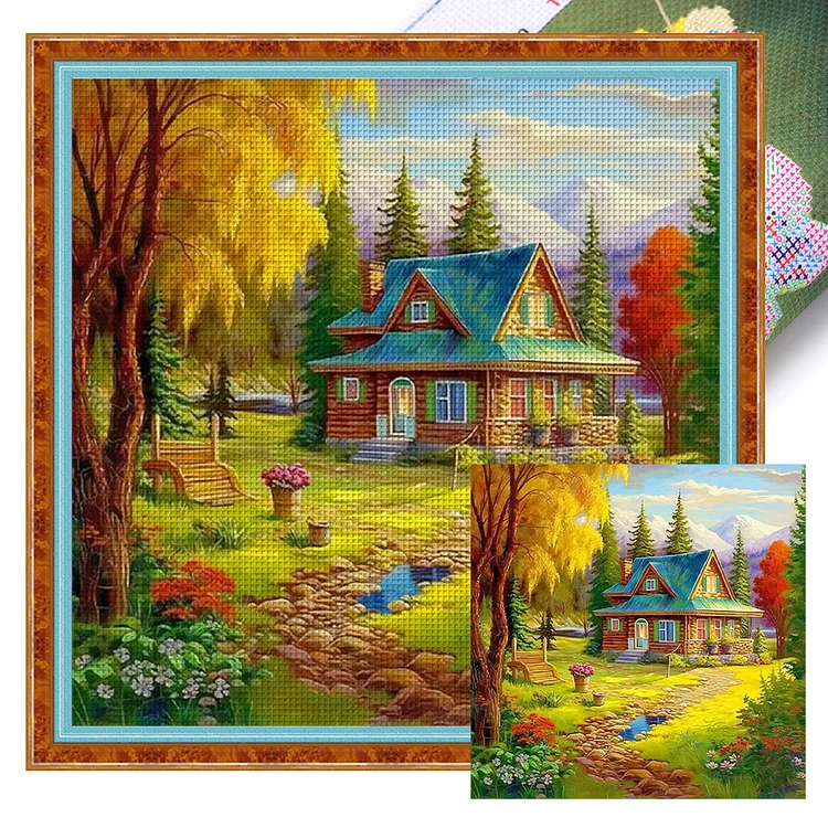 『YiShu』Country Cottage - 11CT Stamped Cross Stitch(40*40cm)