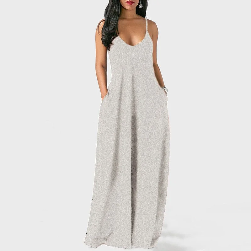 Women Spaghetti Strap Maxi Dress Sexy Solid Stretchy Backless Female Maix Dress Casual Sleeveless Plus Size Beach Dress Vestidos