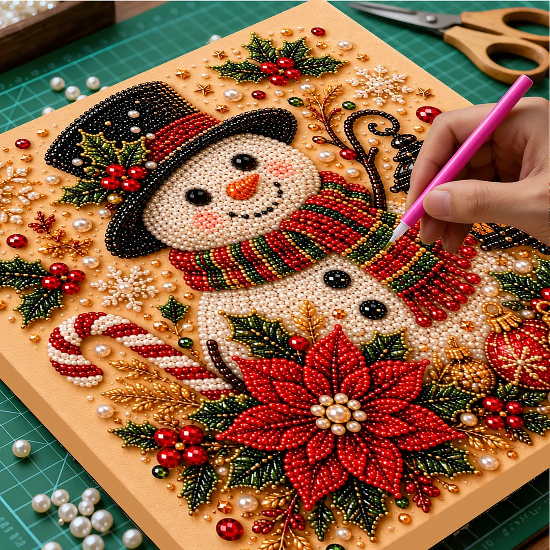 Framed Pearl Painting Kit Snowman Black Hat for Adults 7.87x7.87in