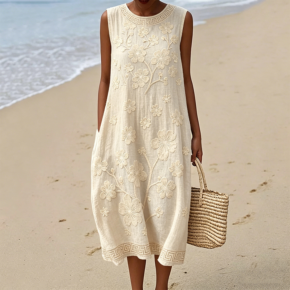 Vintage Japanese Cherry Blossom Art Linen Tank Dress wearshes