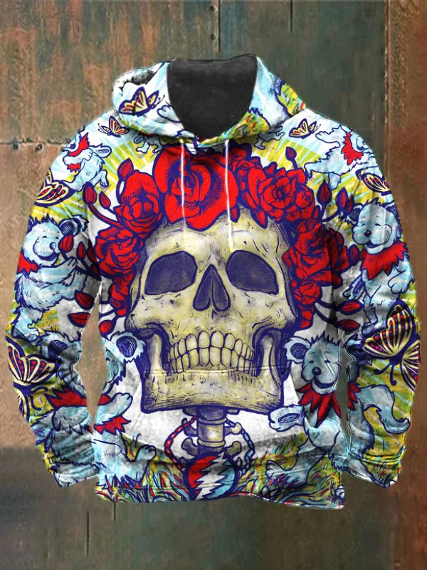 Unisex Skull Bear Print Heavyweight Hoodies