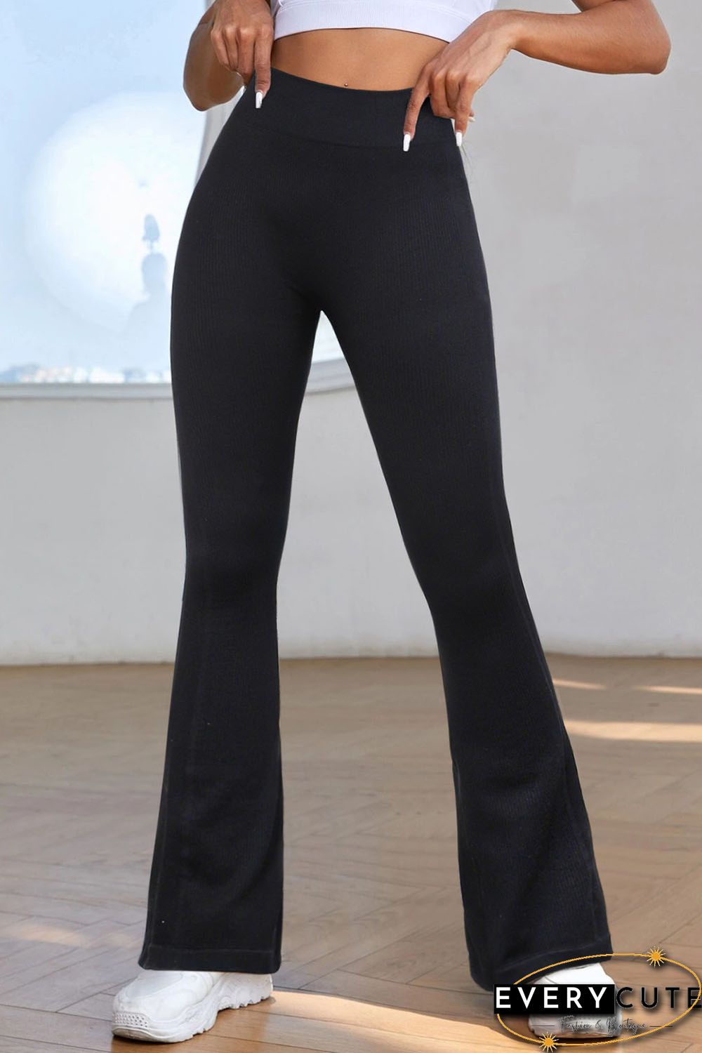 Black High Waist Tummy Control Flared Sports Pants