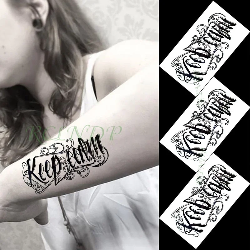 Waterproof Temporary tattoo sticker keep calm English letters words tatto stickers flash tatoo fake tattoos for men women