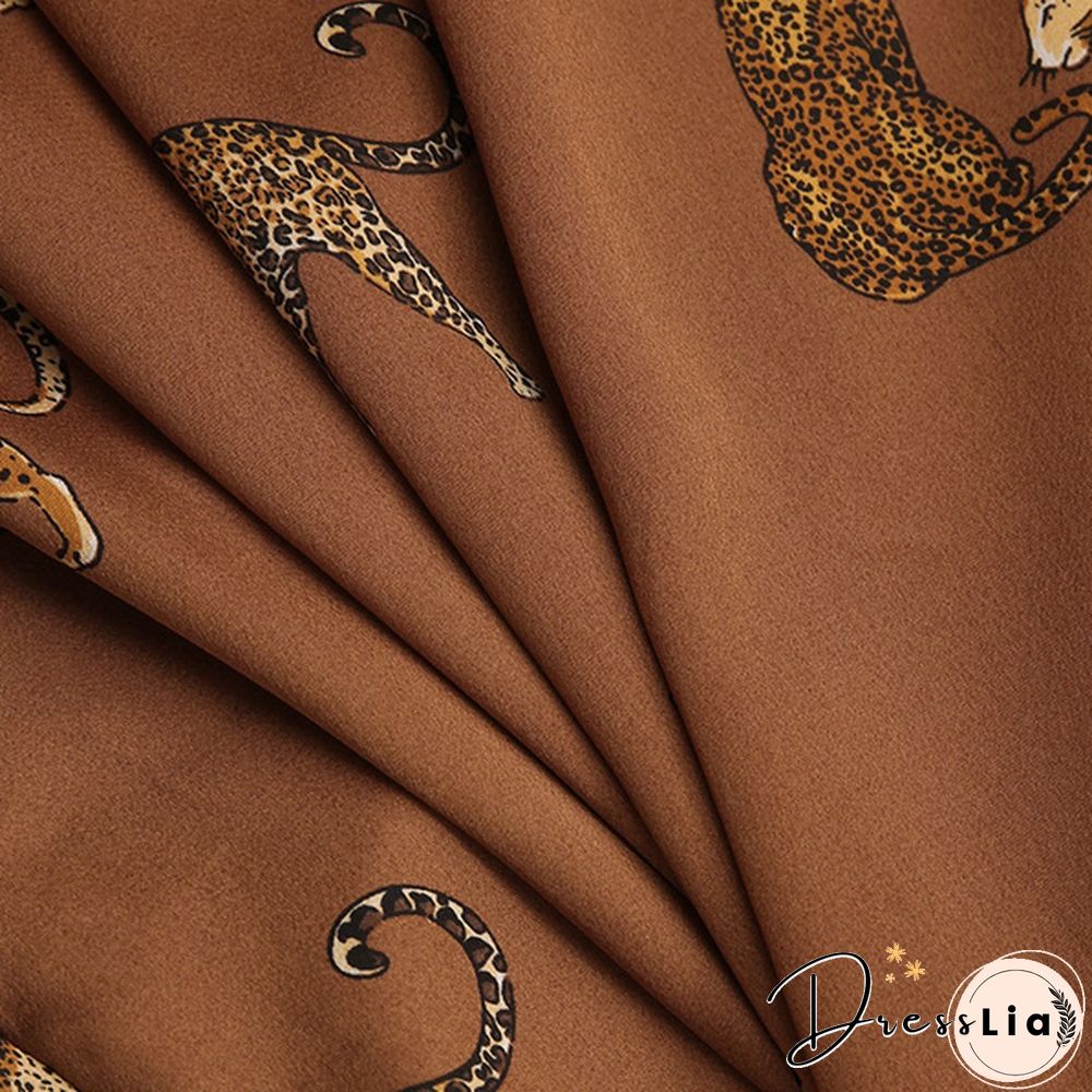 Celmia Women Long Sleeve Stand Collar Shirt Animal Print Tops Elegant Casual Loose Blouses Plus Size