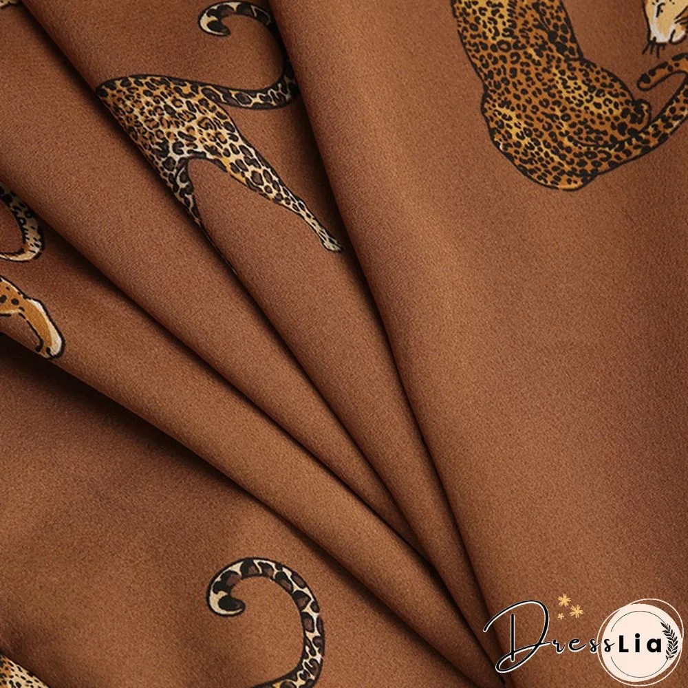 Celmia Women Long Sleeve Stand Collar Shirt Animal Print Tops Elegant Casual Loose Blouses Plus Size