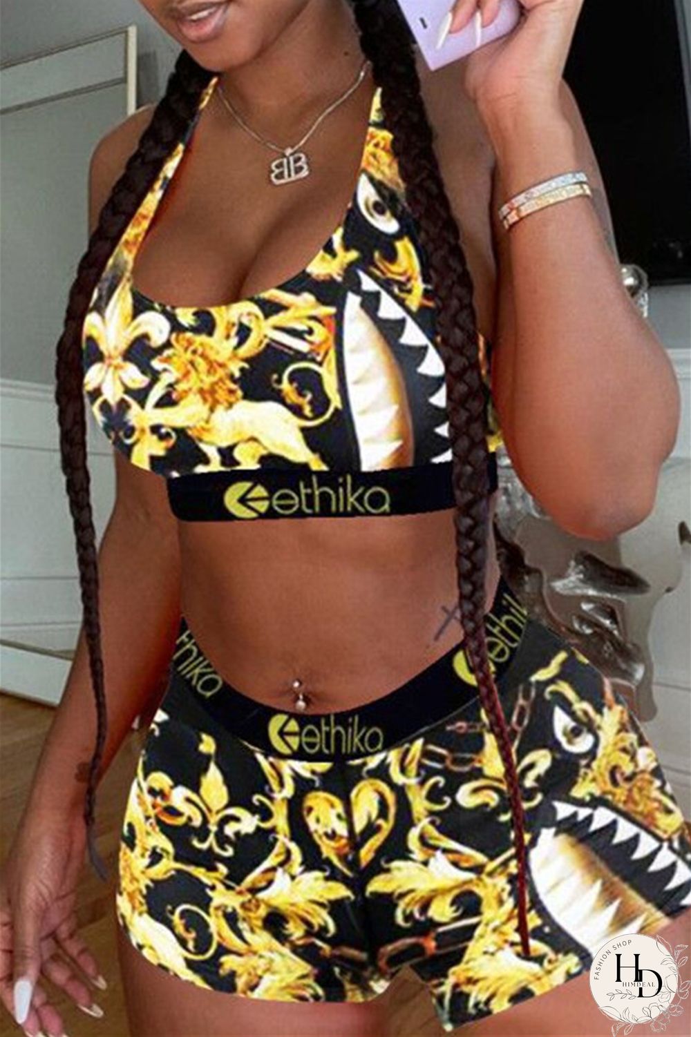 Colour Casual Sportswear Print Vests U Neck Sleeveless Two Pieces