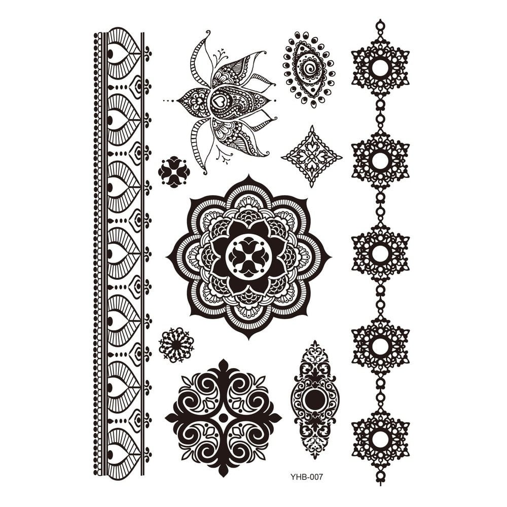 Stockings Tattoo Legs Black Henna Lace Bracelet Temporary Tatoo Sticker Mehndi Stickers for Hand Finger Leg Thigh Body Art Decal