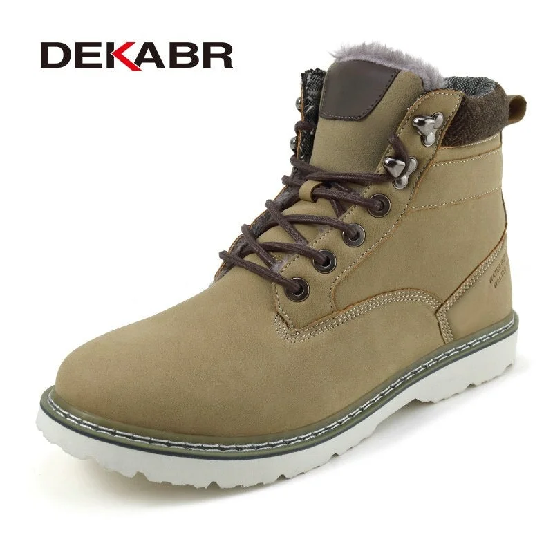 DEKABR Size 39~46 Winter Comfortable Warm Leather Boots Lace-Up Men Soft Casual Men Shoes Walking Plush Keep Warm Snow Boots