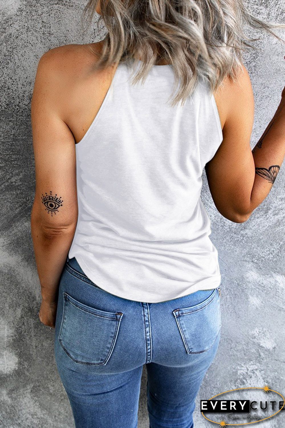 White Stars and Stripes Slogan Graphic Print Sleeveless Top