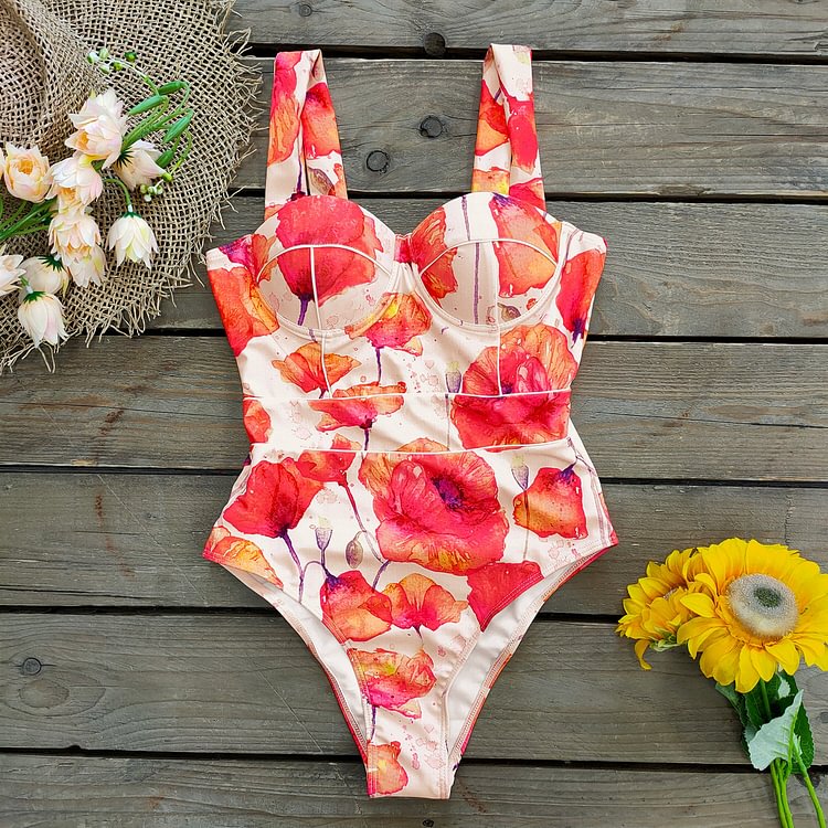 Flaxmaker Sling Blossom Sexy One Piece Swimsuit