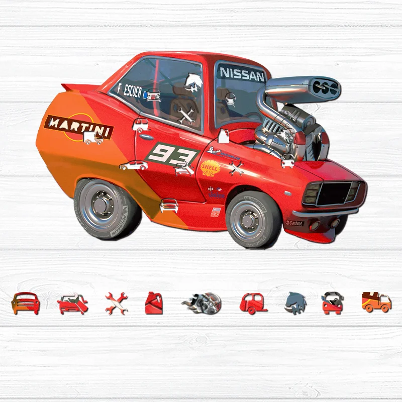 Jeffpuzzle™-JEFFPUZZLE™ Cartoon Muscle Car Wooden Puzzle