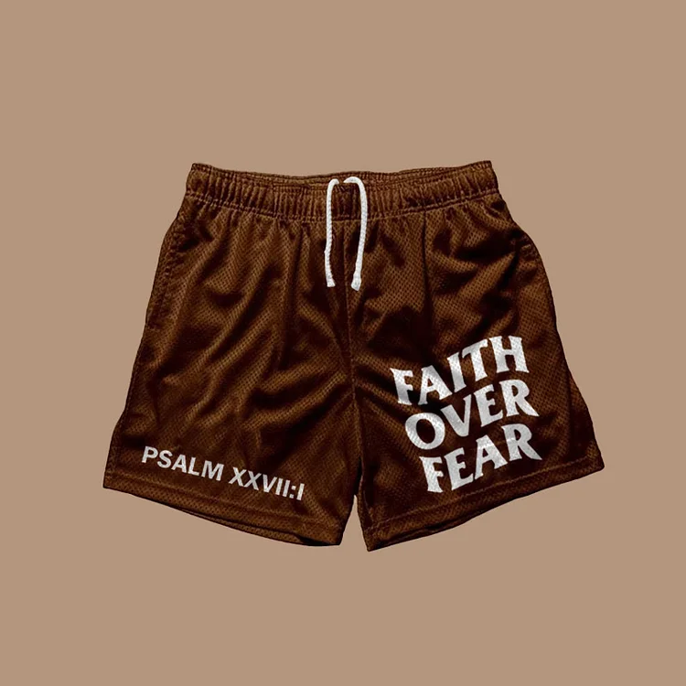 Faith Over Fear Print Graphic Men's Mesh Shorts
