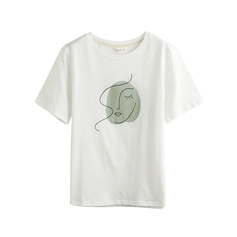 Toppies Summer T-shirts Woman Short Sleeve Tops Tee Korean Girls T-shirts Abstract Printing Chic Art Design