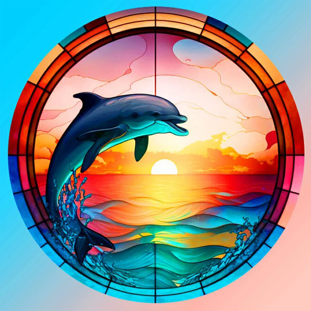 Diamond Painting - Full Round Drill - Stained Glass Dolphin(30*30cm)