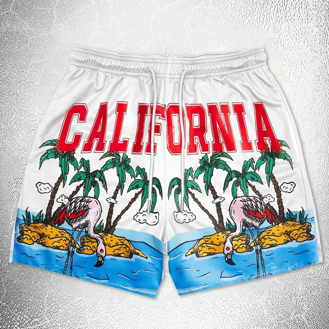 Retro fashion brand printed resort shorts