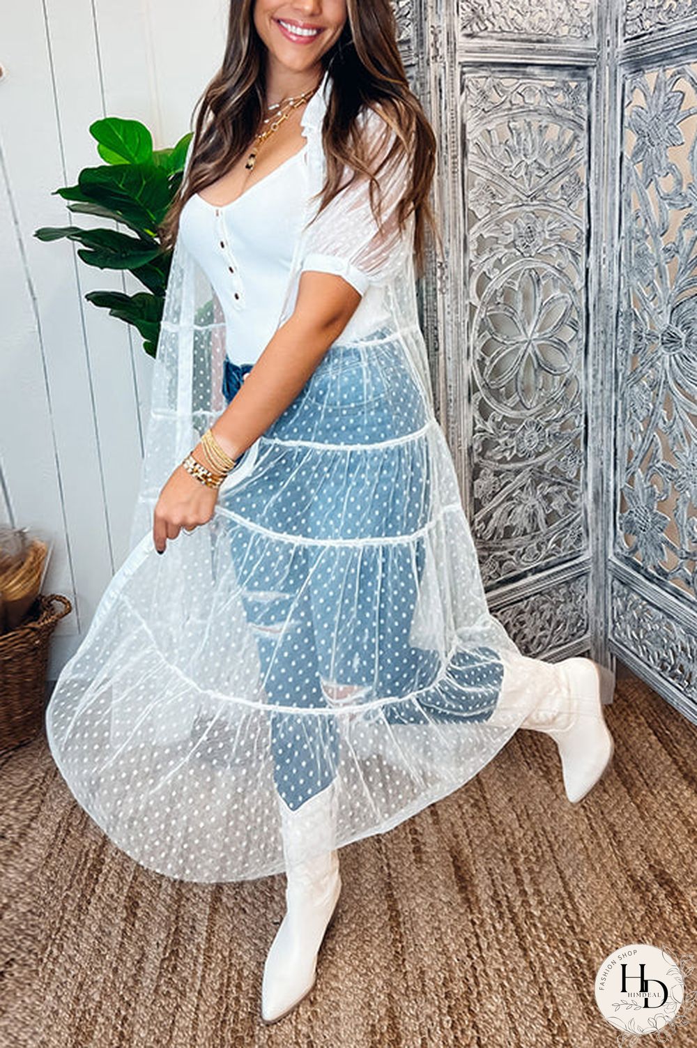 Polka Dot Button Up Short Sleeve Coat