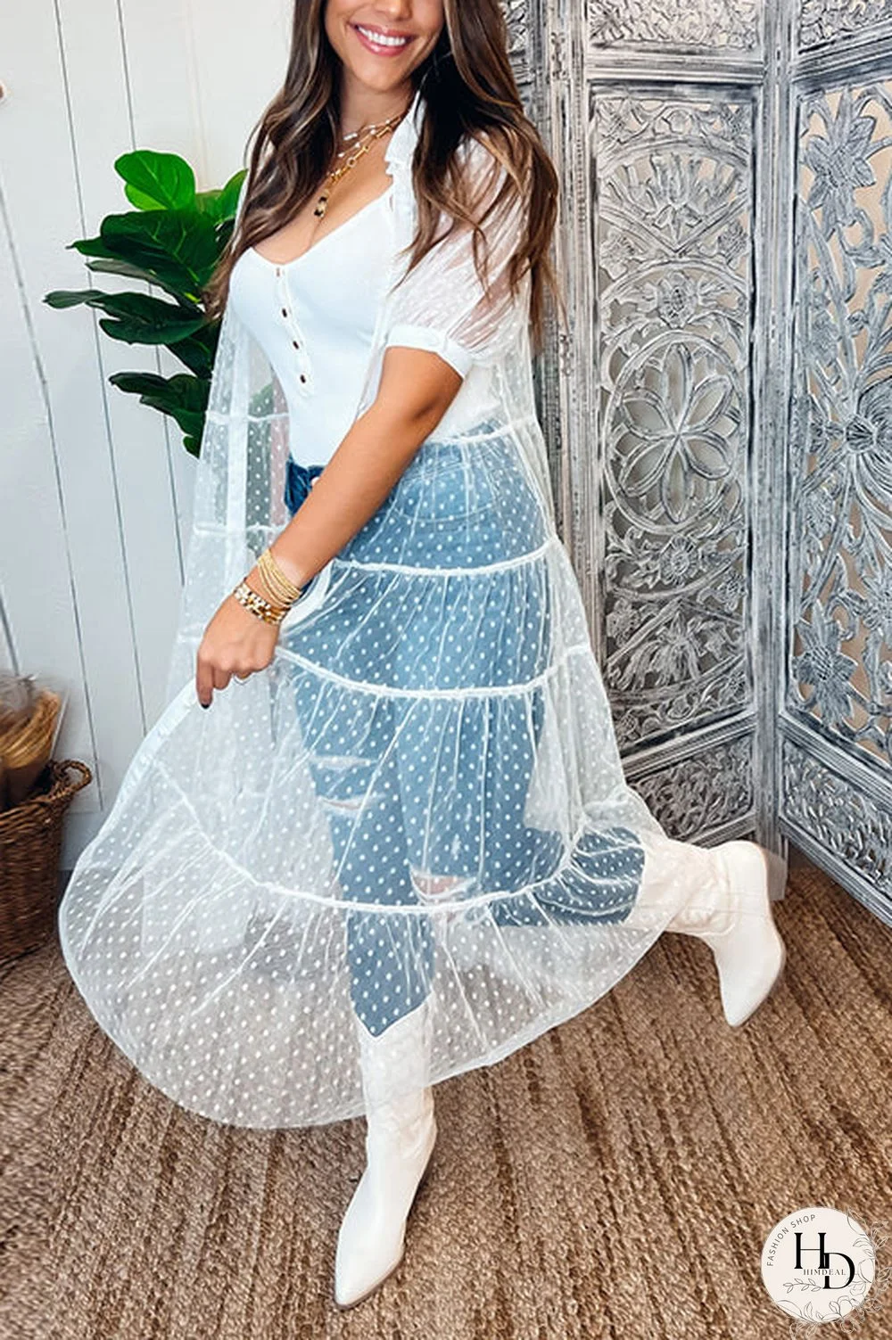 Polka Dot Button Up Short Sleeve Coat