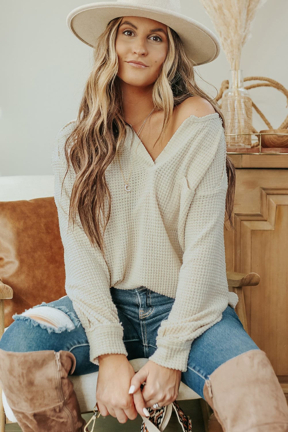 Everyday Waffle Knit Henley Top