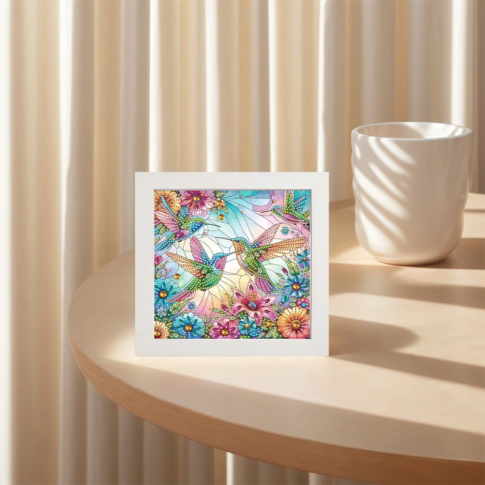 5D DIY Partial Special Shaped Drill Diamond Painting Kit Hummingbird Decor(19.2*19.2cm)【With Frame】