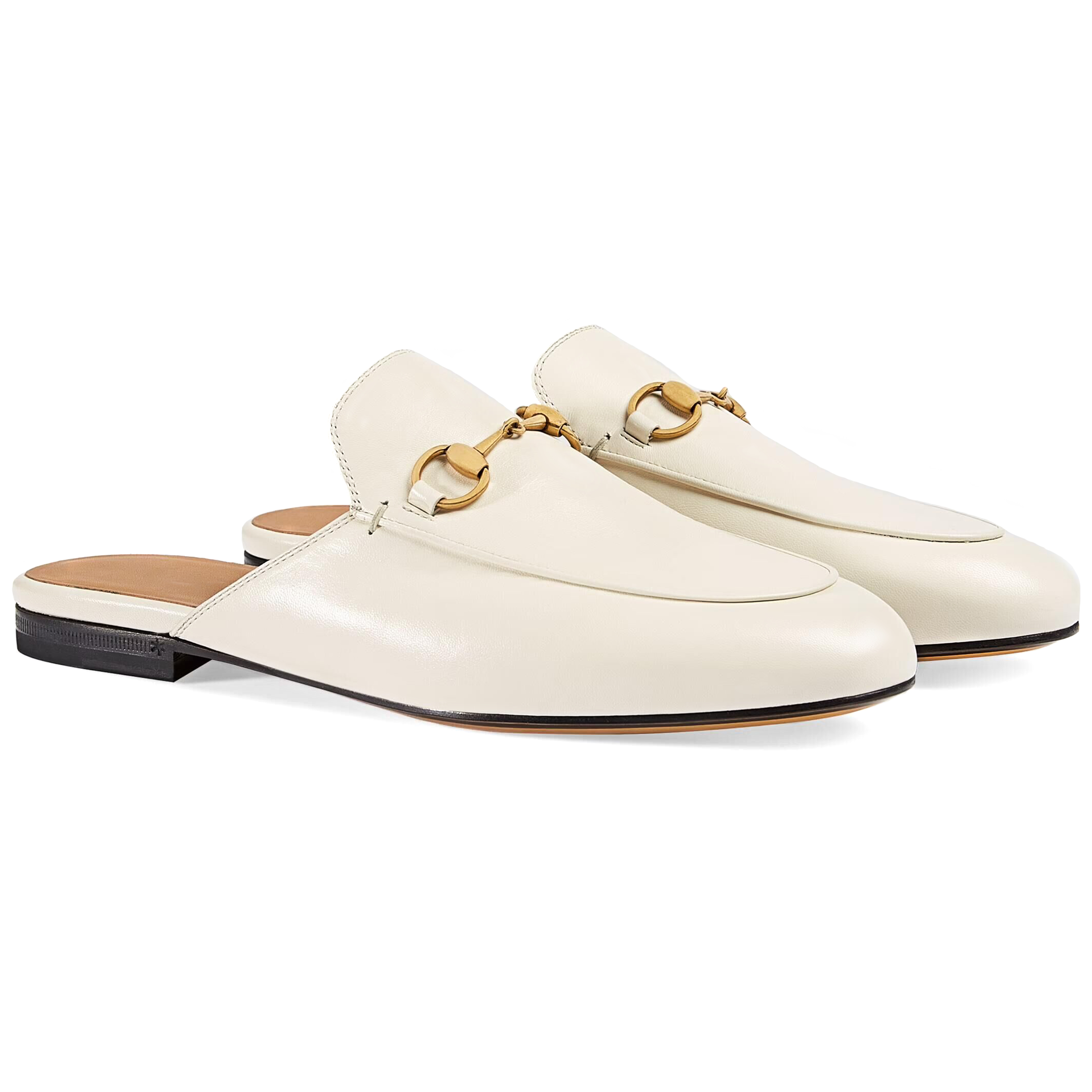 White Classic Metal Buckle Flats Mules Shoes-vocosishoes