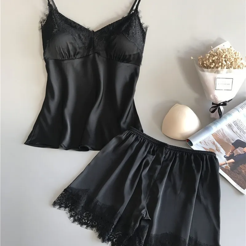 Churchf 2019 Hanging Pyjamas Women's Summer Sexy Ice Wire Two-Piece Set With Silk Shorts Gathering Big-Size Thin Homewear