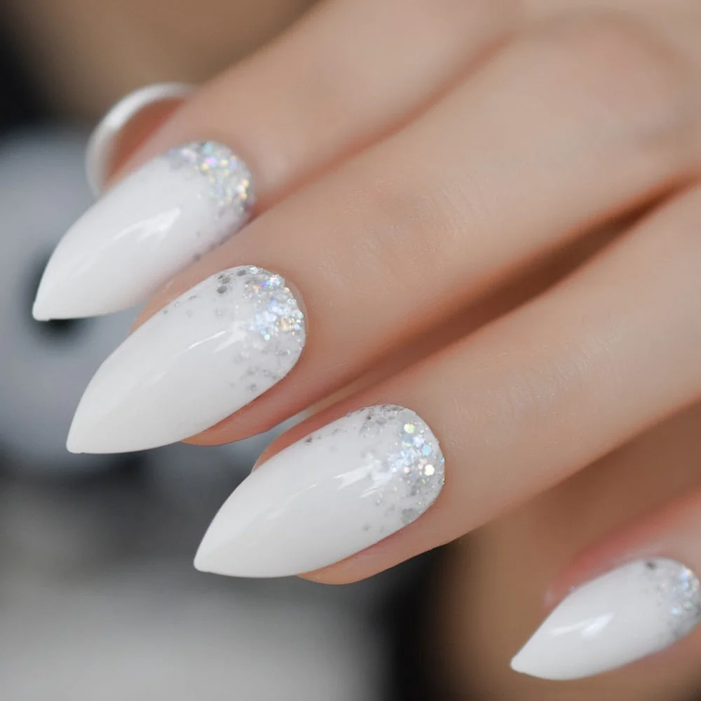 Rose Gold 24 Full Cover False Nails Gorgeous Glitter Ballerina Acrylic Nail Tips 12 sizes Full Coverage DIY Tips with Adhesive-Nail Inspo