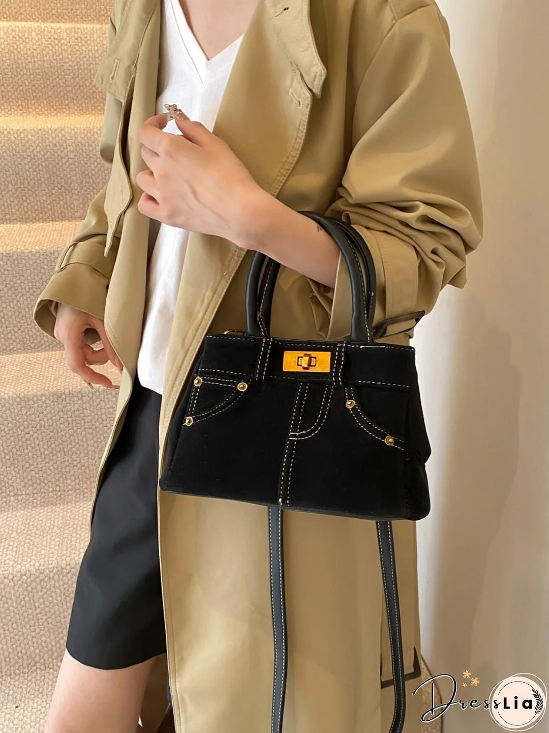 Suede Adjustable Strap Double-Use Handbag