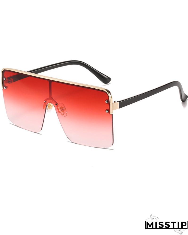 1Pair Half Metal Frame Ombre Lens Flat Top Sunglasses