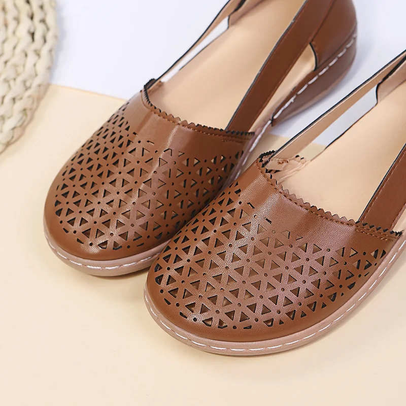 Yyvonne Summer Large-Size Casual Sandals Women's Slope Hollow Pure Color Single Shoes Low-Heeled Sandals Women