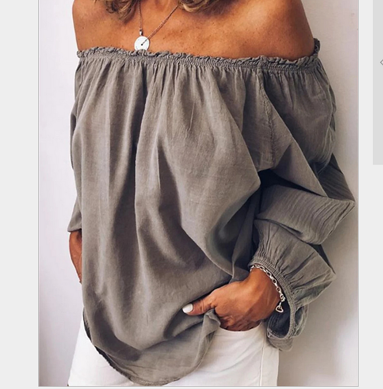 VChics Casual Loose One-Shoulder Cotton And Linen Top
