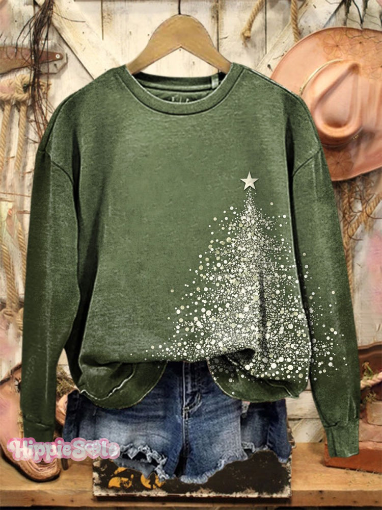 Vintage Christmas Print Casual Sweatshirt Green / S