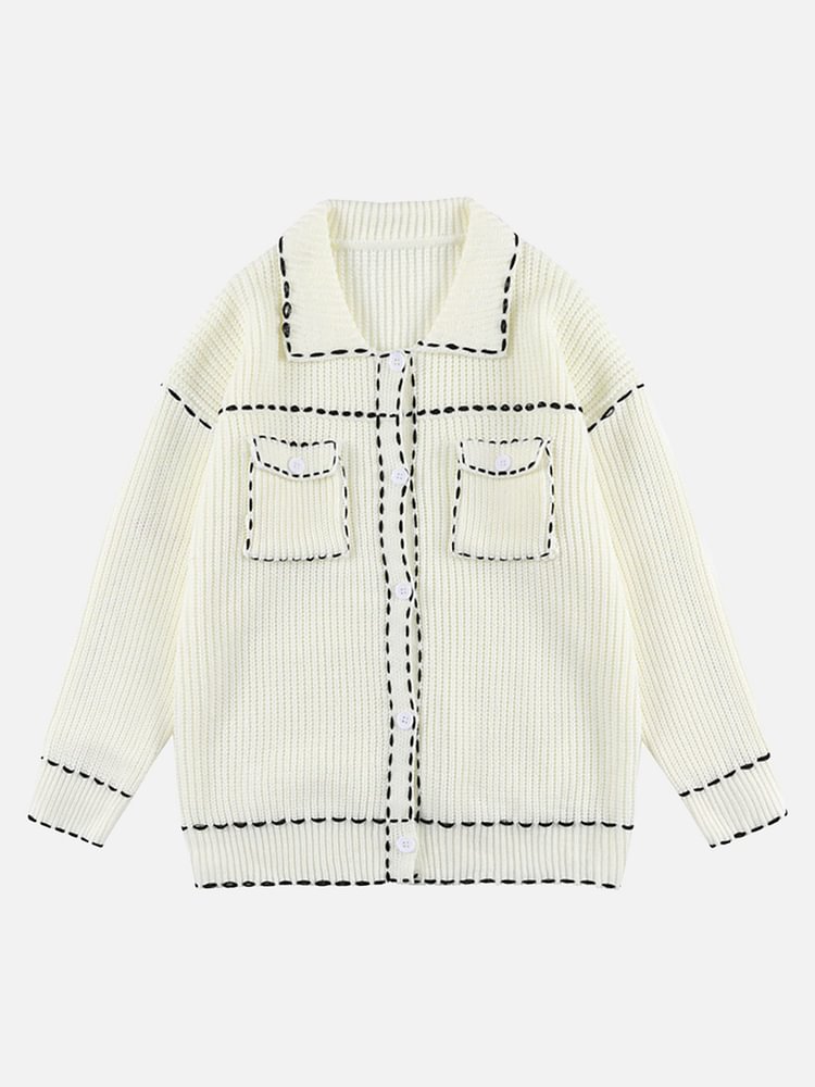 The Supermade Knitted Tweed Jacket with Top-stitched Details -1196