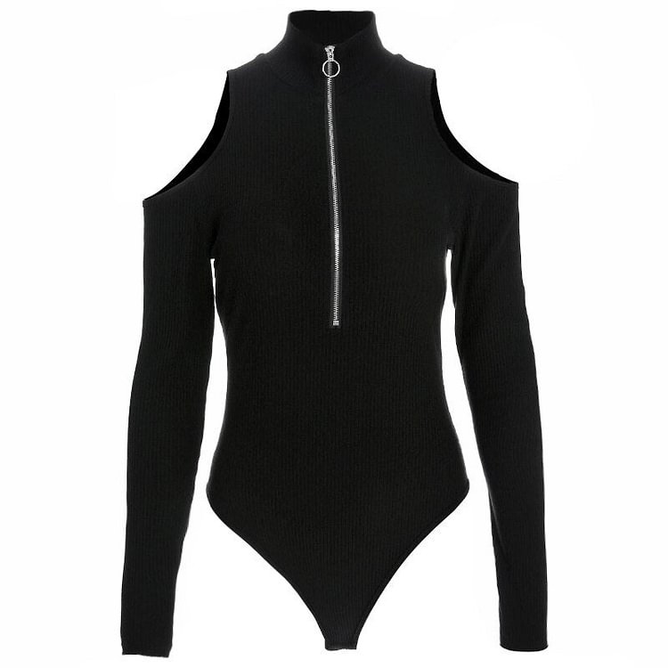 Sweetown Autumn Black Long Sleeve Bodysuit Winter 2020 Elegant Turtleneck Body Femme Sexy Strapless Hollow Out Bodycon Bodysuits