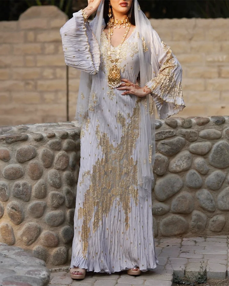 Women's V-neck mesh embroidery Dress