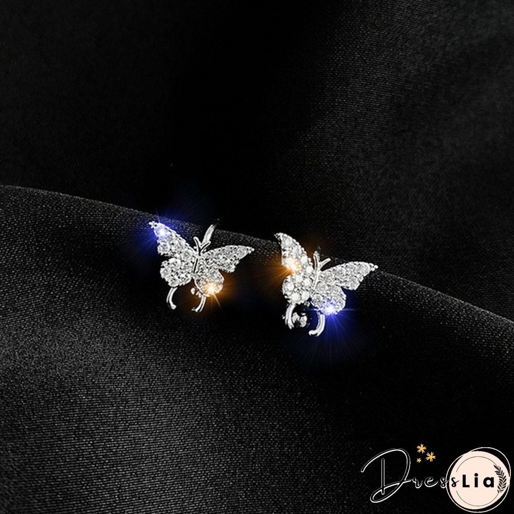 925 Silver Butterfly Earrings No Piercing Ear Clips Female Ear Studs Jewelry
