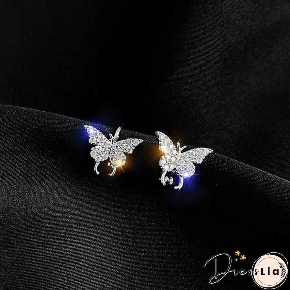 925 Silver Butterfly Earrings No Piercing Ear Clips Female Ear Studs Jewelry