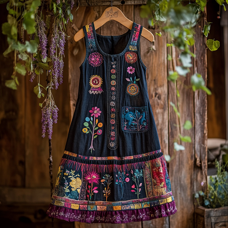 Utbros Women's Vintage Tribal Forest Art Pattern Dress