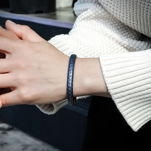 Sterling Silver Handmade Blue Zirconia Black Snake Bracelet Sterling Silver Handmade Blue Zirconia Black Snake Bracelet