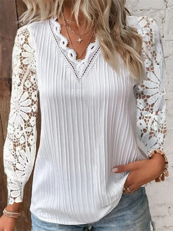 Women Long Sleeve V-neck Graphic Floral Printed Top