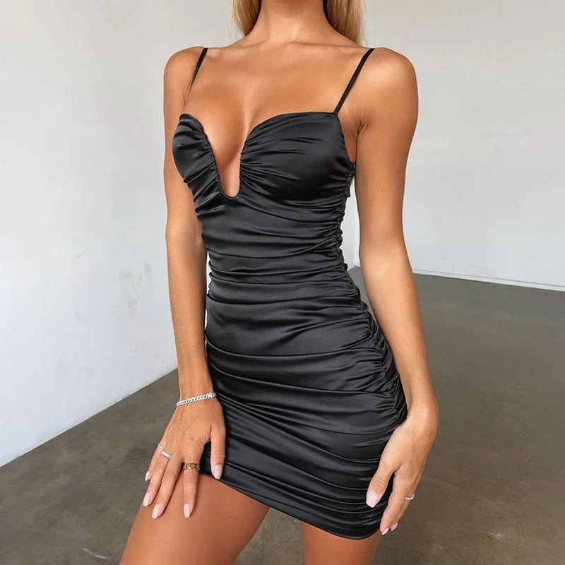 HOT Summer For 2022 Women's Clothes  Stretch satin Backless Casual Evening Party Sexy V-Neck Prom Cutou Corset Mini Dress
