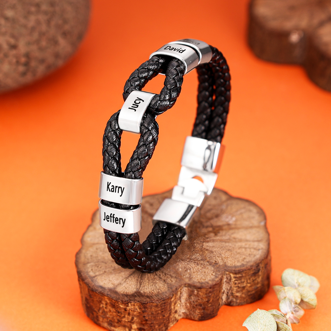 Personalized Braided Rope Men's Bracelet For Him Custom With Family