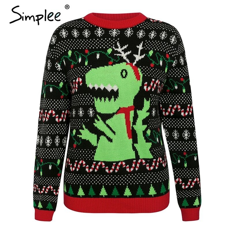 Simplee O-neck Fashion Christmas sweaters women long sleeve Autumn winter deer print knitted female pullover Chic ladies sweater