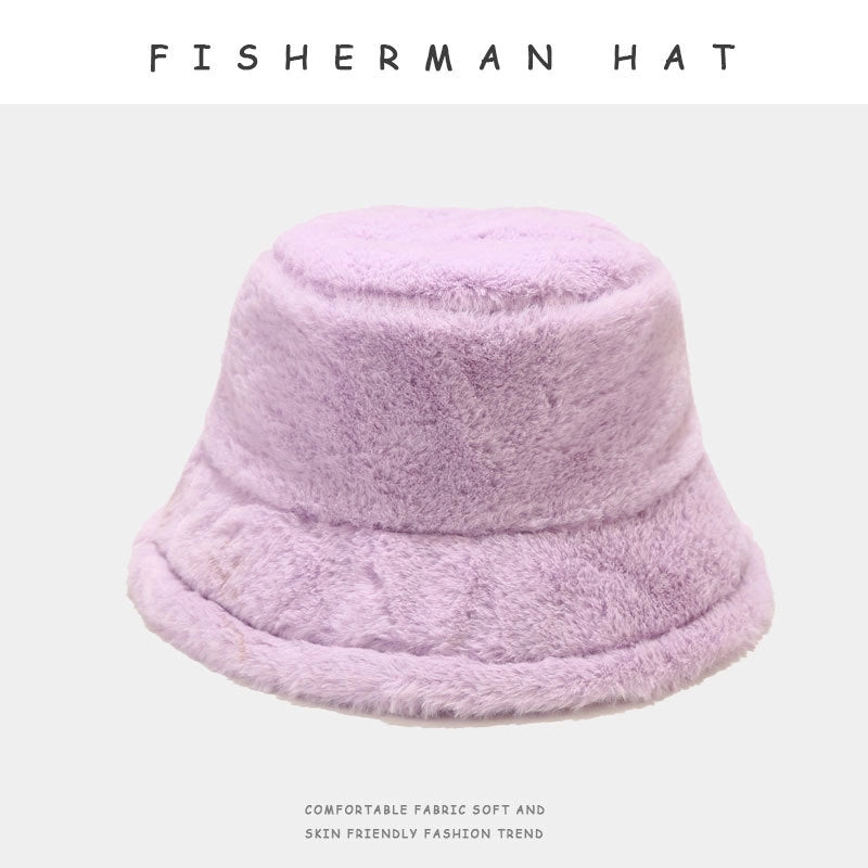 Japanese Style Thickened Fisherman Hat Fashionable Korean Style Warm Soft Skin Friendly Plush Velvet Basin Hat Plain Face Covering Hat