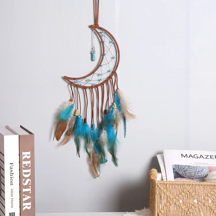 Olivenorma Turquoise Pendant Blue Brown Feather Dream Catcher