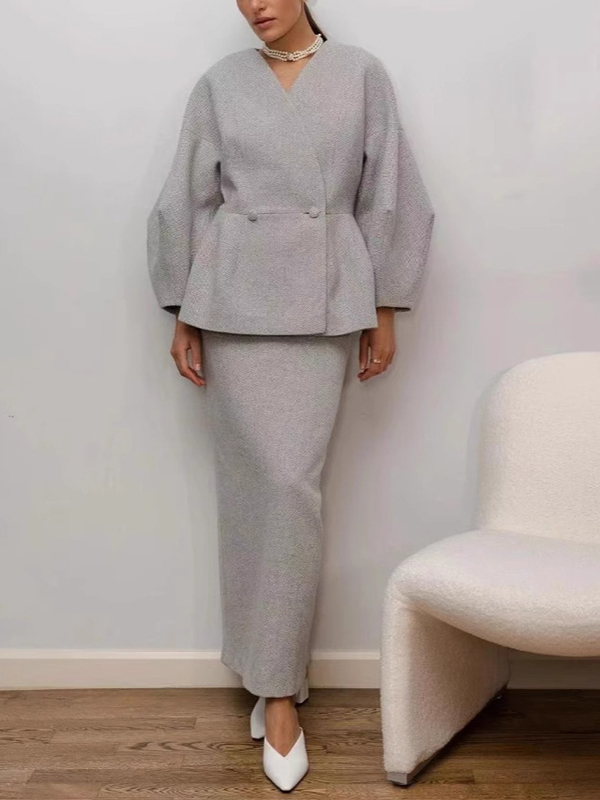 Solid Color Top and Skirt Two-Piece Set